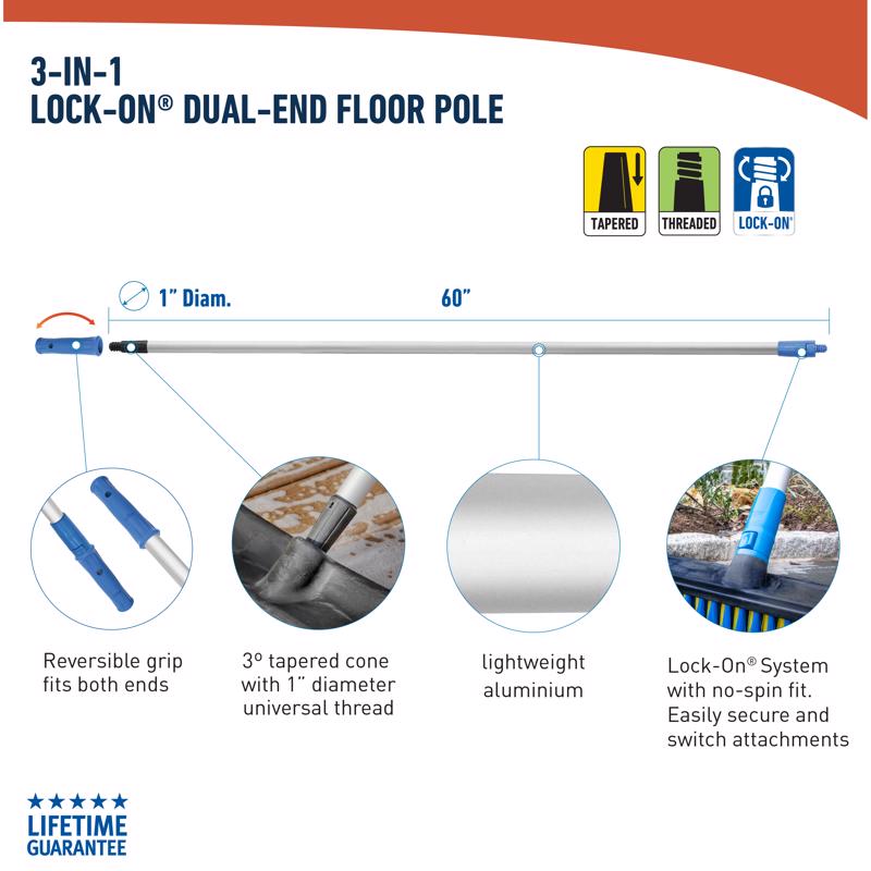 Unger 60 in. L X 1.75 in. D Aluminum Dual Ended Pole Silver/Blue