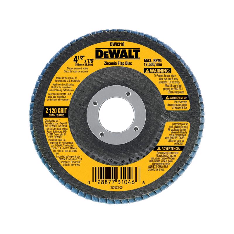 DeWalt 4-1/2 in. D X 7/8 in. Zirconia Flap Disc 120 Grit