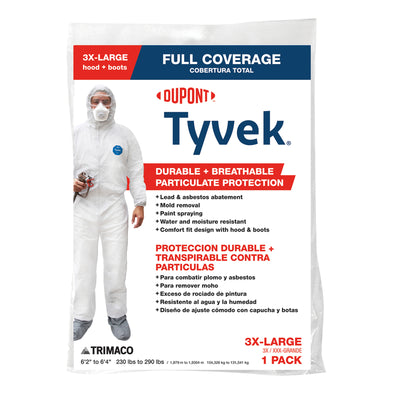 Dupont Tyvek Unisex Polyethylene Full Coverage Hooded Coverall W/Boot White 3XL