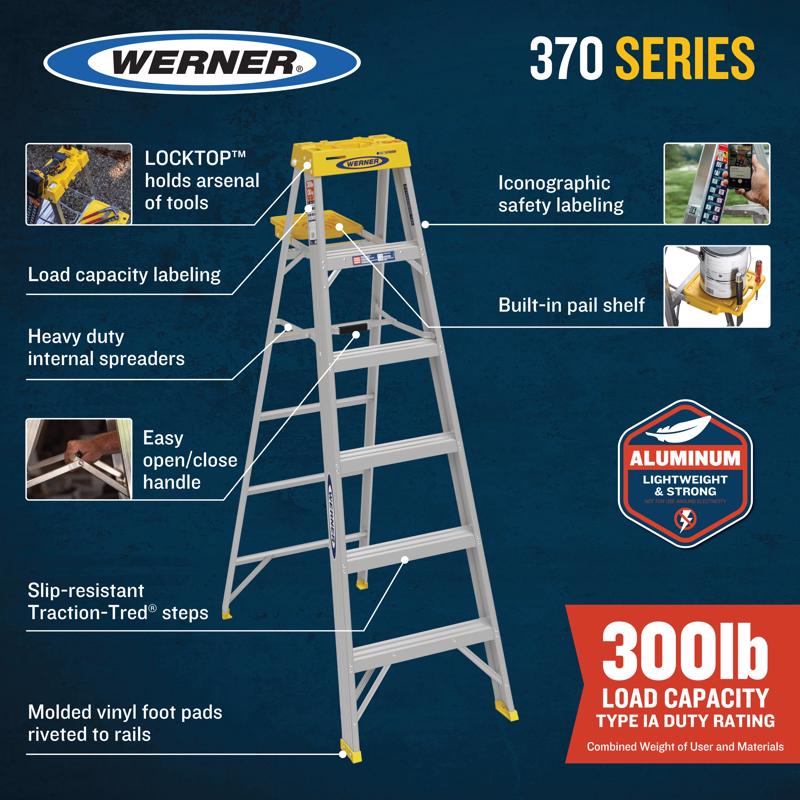 Werner 8 ft. H Aluminum Step Ladder Type IA 300 lb. capacity
