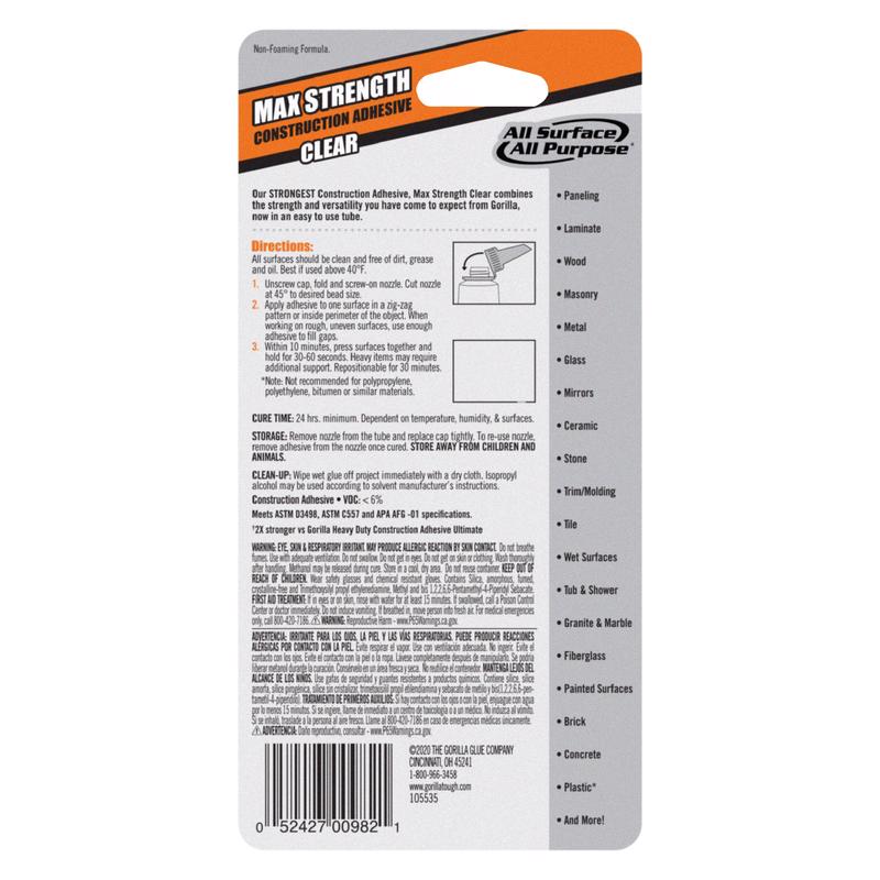 Gorilla All Purpose Construction Adhesive 2.5 oz