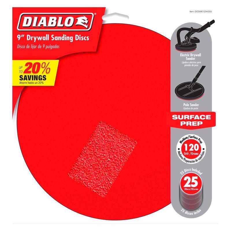 Diablo Hook and Lock 9 in. L X 9 in. W Aluminum Oxide 120 Grit Medium Drywall ROS Disk