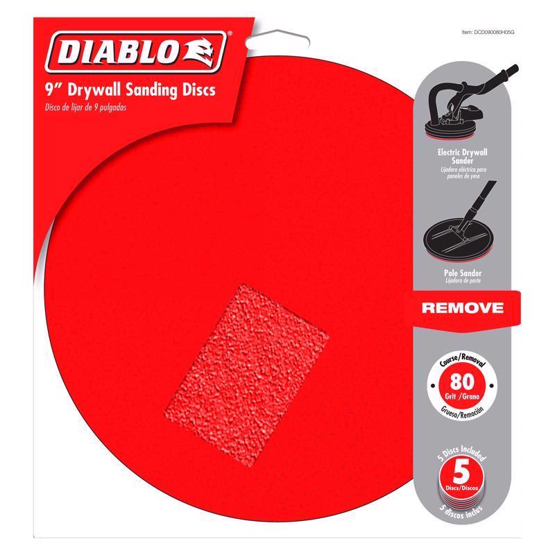 Diablo Hook and Lock 9 in. L X 9 in. W Aluminum Oxide 80 Grit Coarse Drywall ROS Disk