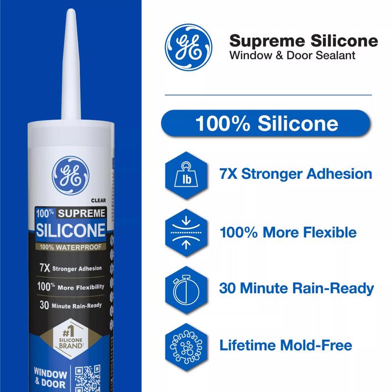 GE Supreme White Silicone Window and Door Sealant 10.1 oz