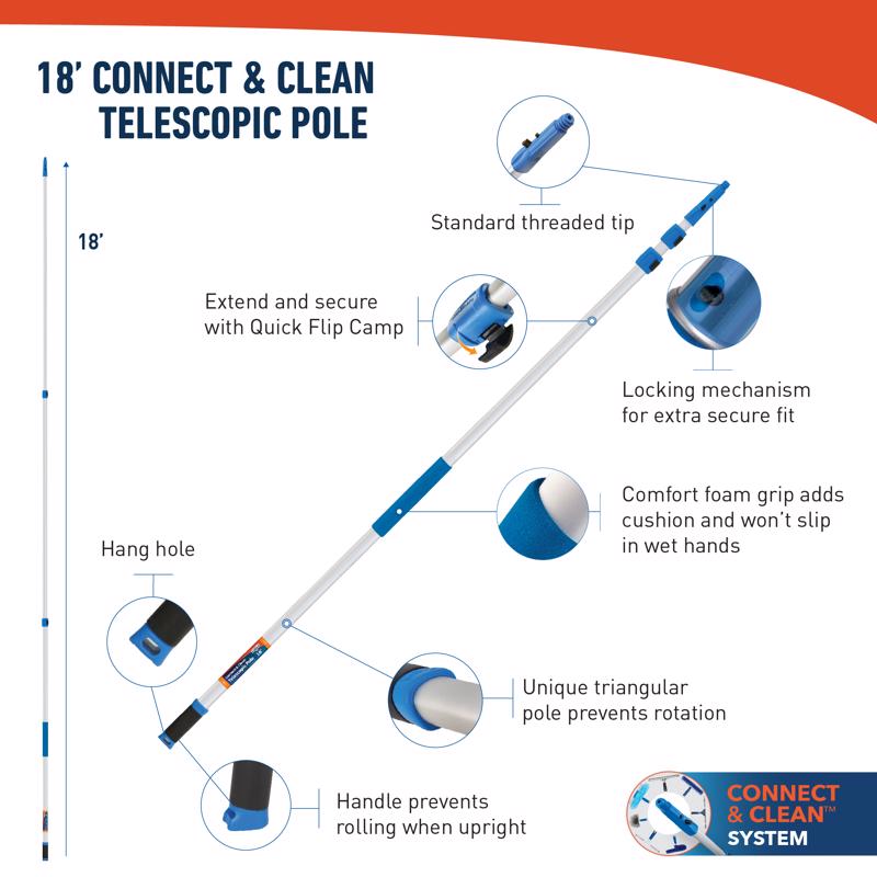 Unger Telescoping 18 ft. L X 2 in. D Aluminum Extension Pole Blue/White