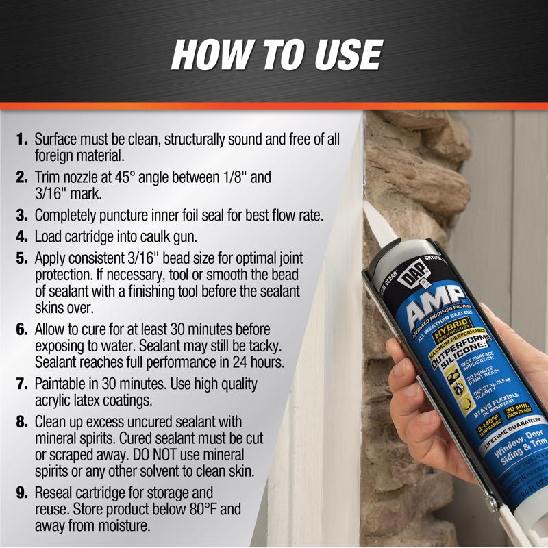 DAP AMP Crystal Clear Polymer Advanced Hybrid Caulk Sealant 9 oz