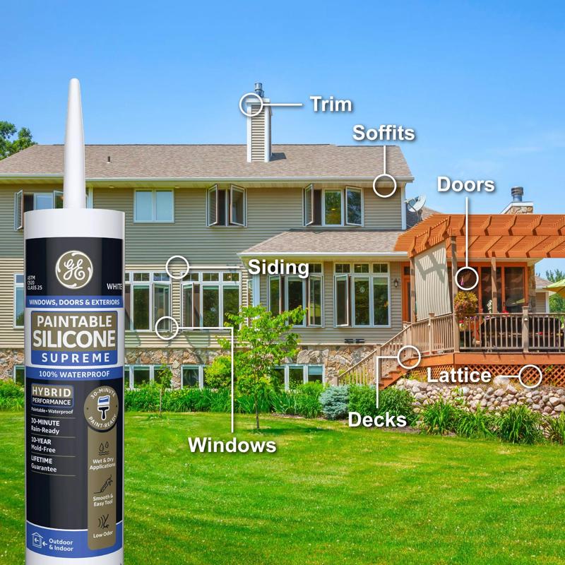 GE White Supreme Silicone Window and Door Caulk Sealant 9.5 oz