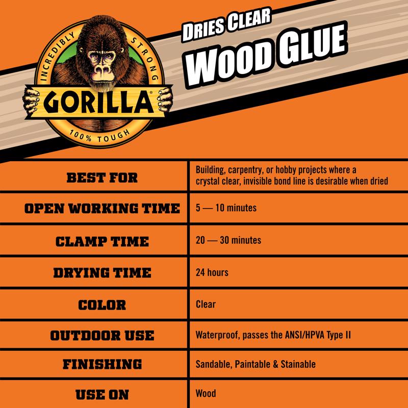 Gorilla High Strength Clear Wood Glue 4 oz