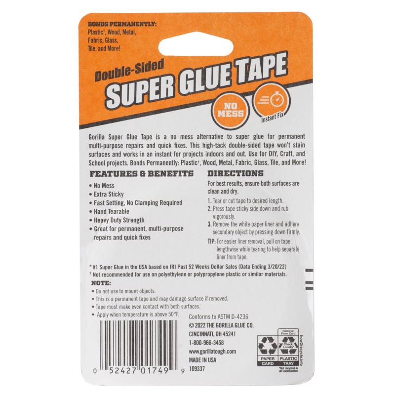 Gorilla Super Glue 240 in. L X 5/8 in. W Double-Sided Tape