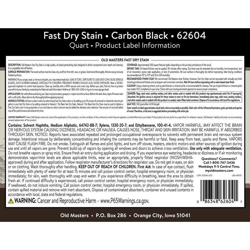Old Masters Semi-Transparent Flat Carbon Black Oil-Based Alkyd Fast Dry Wood Stain 1 qt
