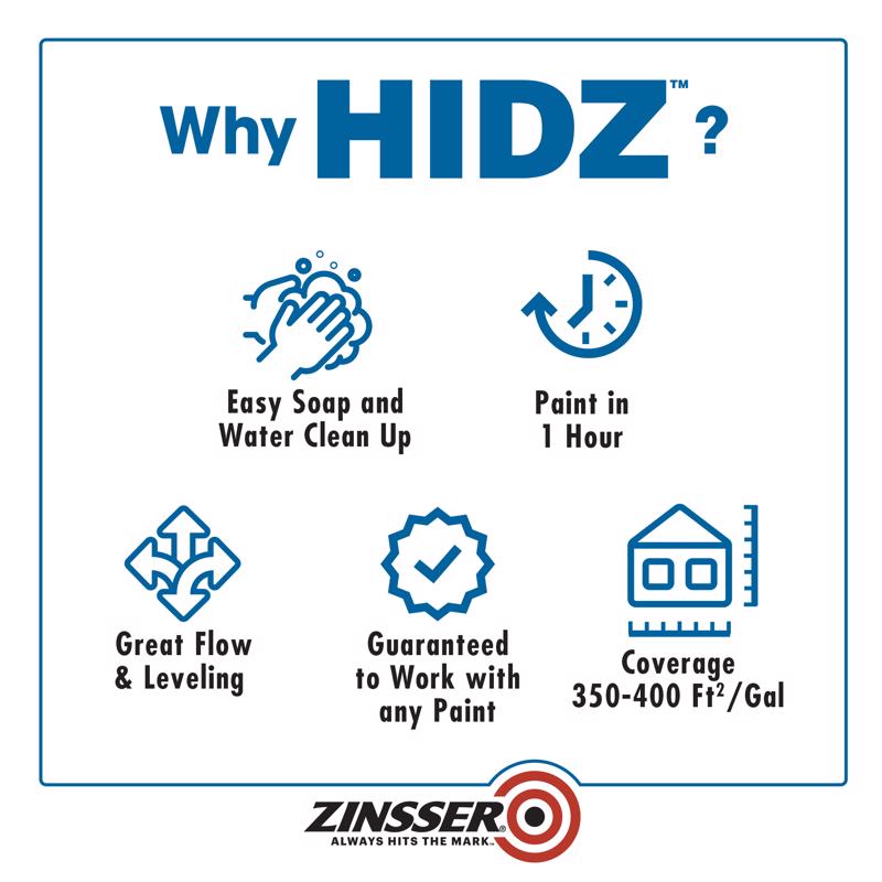 Zinsser HIDZ White Flat Water-Based Primer and Sealer 1 qt