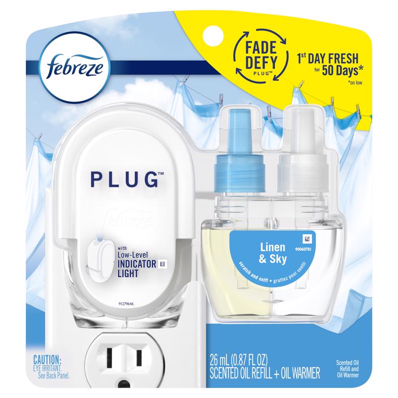 Febreze Plug Linen & Sky Scent Air Freshener Starter Kit 0.87 oz Liquid