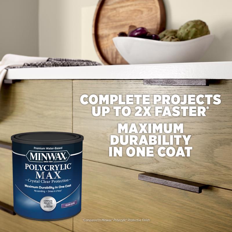 Minwax Polycrylic Max Satin Crystal Clear Water-Based Polycrylic 1 qt