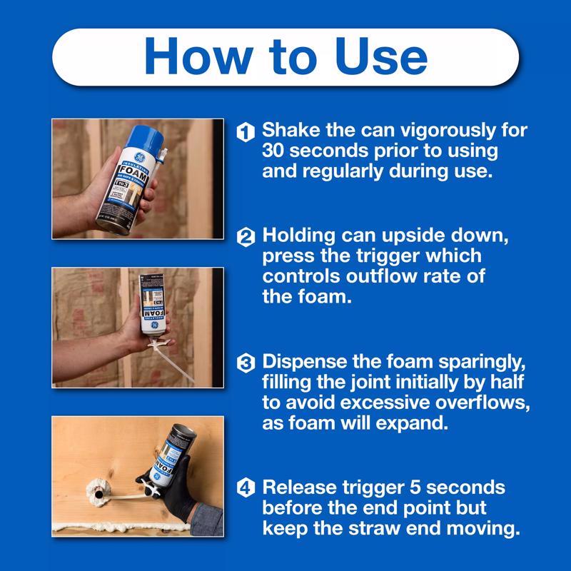 GE Pale Yellow Foam Big Gaps and Cracks Insulating Sealant 12 oz