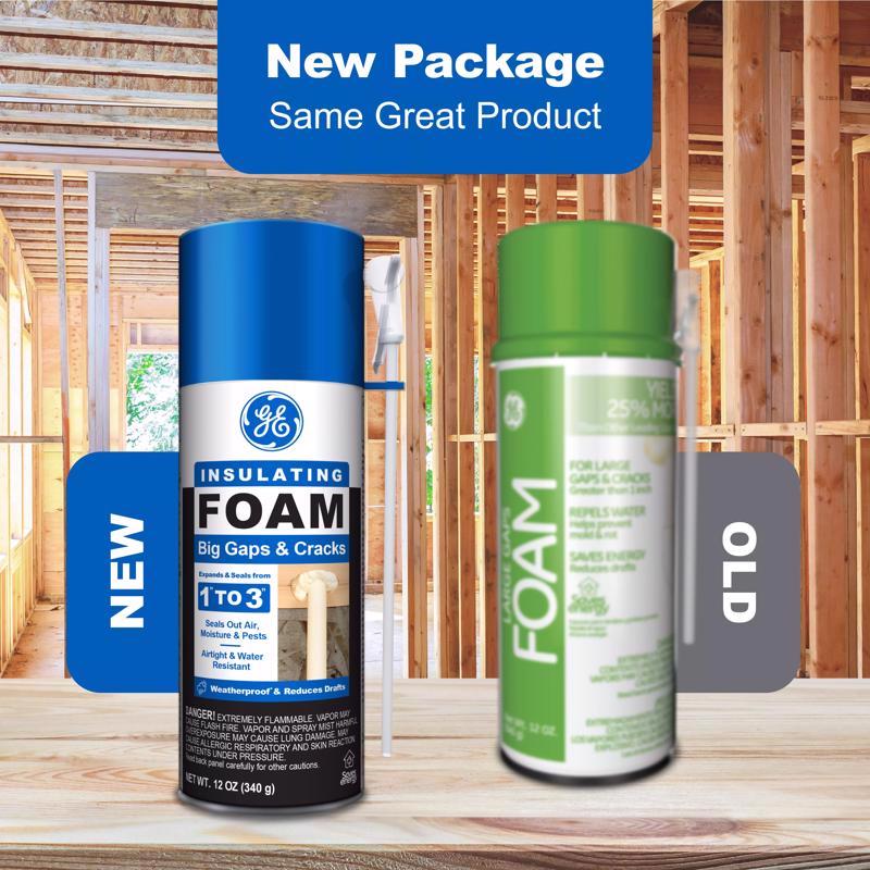 GE Pale Yellow Foam Big Gaps and Cracks Insulating Sealant 12 oz