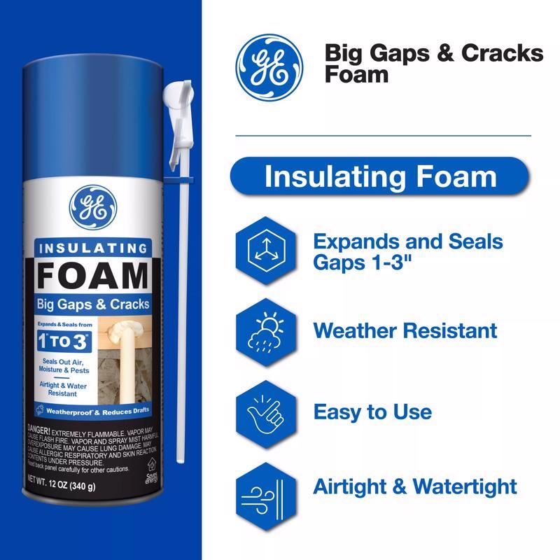 GE Pale Yellow Foam Big Gaps and Cracks Insulating Sealant 12 oz