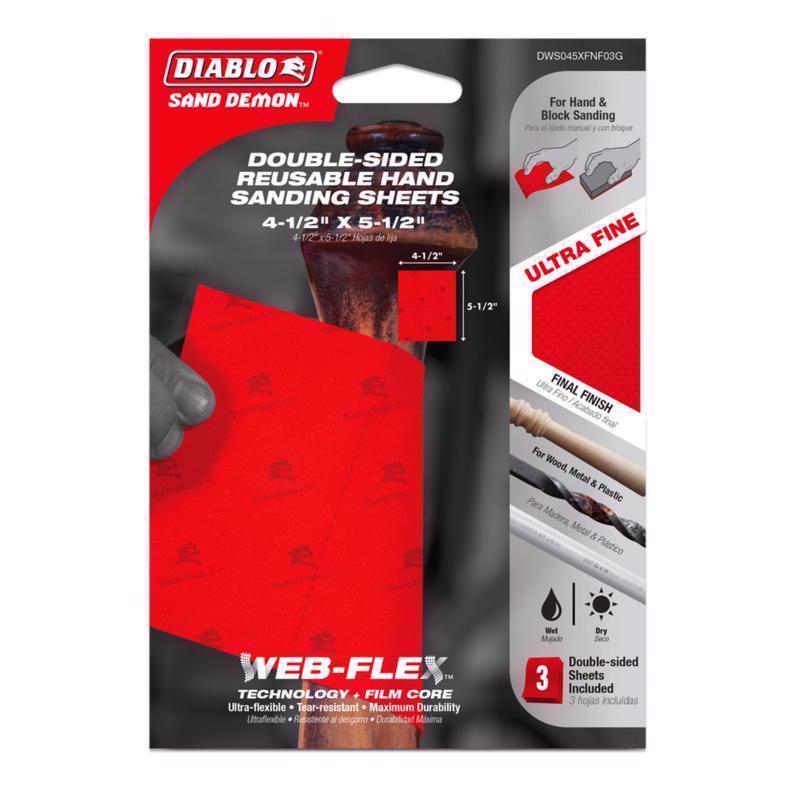 Diablo Sand Demon 4-1/2 in. L X 5-1/2 in. W 220 Grit Ceramic Blend Sanding Sheet 3 pk