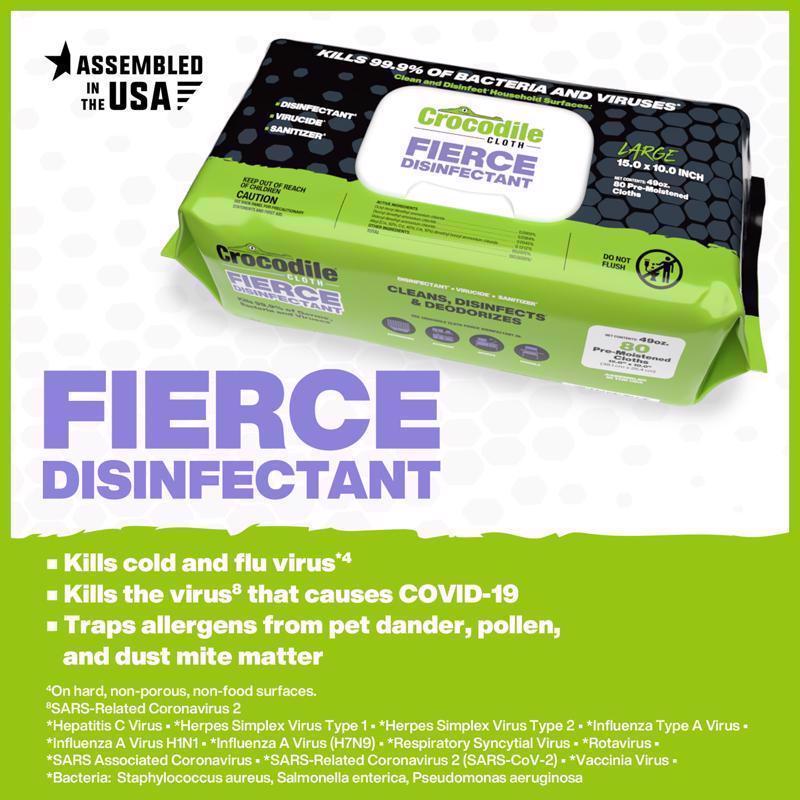 Crocodile Cloth Fierce Disinfecting Wipes 15 in. W X 10 in. L 80 wipes