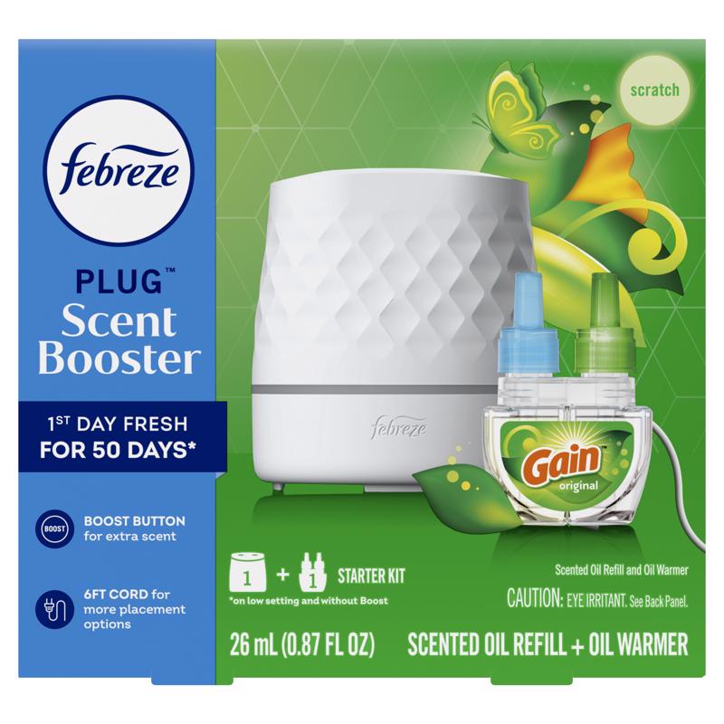 Febreze Plug Scent Booster Gain Original Scent Air Freshener Starter Kit 0.87 oz Solid