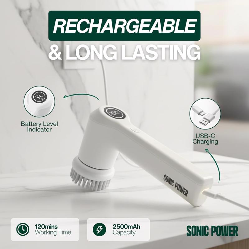 Sonic Power 2 in. W Medium Bristle 6 in. Plastic Handle Tub & Tile Scrubber
