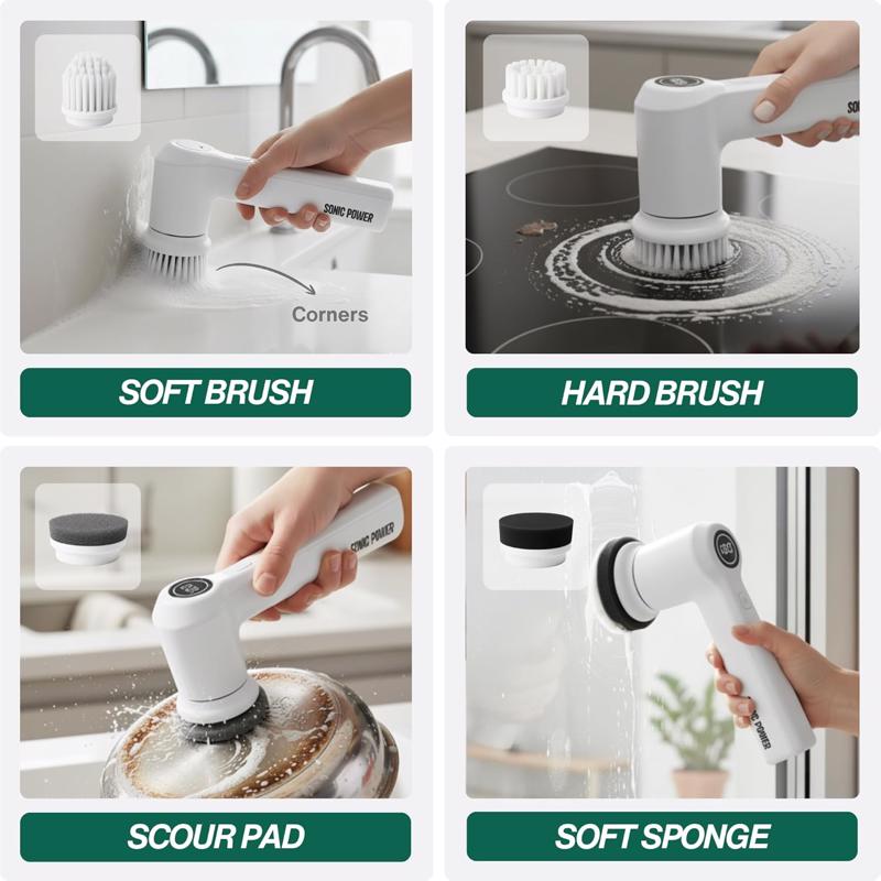 Sonic Power 2 in. W Medium Bristle 6 in. Plastic Handle Tub & Tile Scrubber