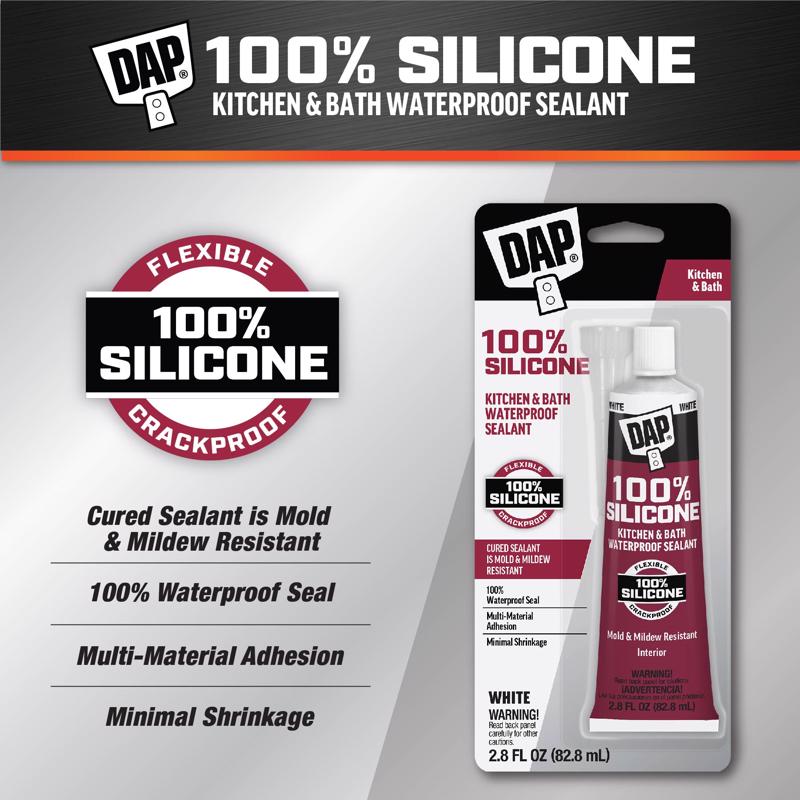 DAP White Silicone Rubber Kitchen and Bath Waterproof Sealant 2.8 fl. oz.