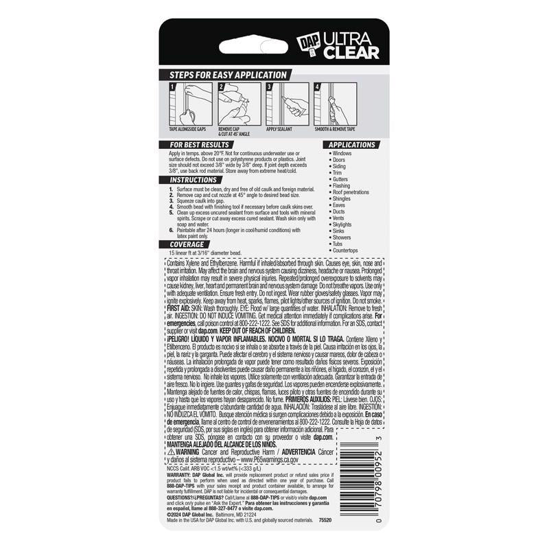 DAP Ultra Clear Silicone All Purpose Waterproof Sealant 2.8 fl. oz.