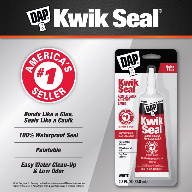 DAP Kwik Seal White Acrylic Latex Kitchen and Bath Adhesive Caulk 2.8 oz