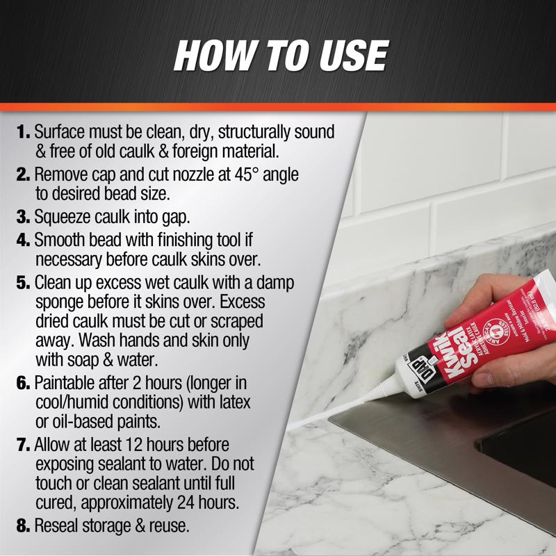 DAP Kwik Seal White Acrylic Latex Kitchen and Bath Adhesive Caulk 2.8 oz