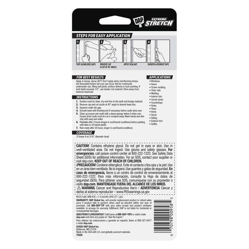 DAP Extreme Stretch White Acrylic Urethane Elastomeric Window and Door Sealant 2.8 oz