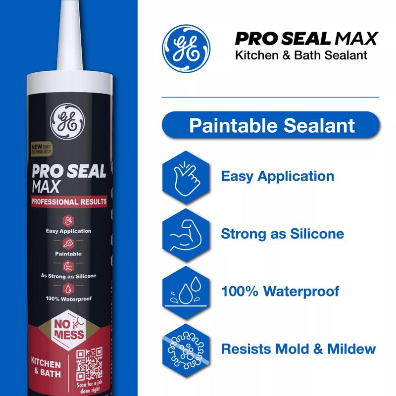GE Pro Max White Silicone 1 Kitchen and Bath Caulk Sealant 9 fl. oz.