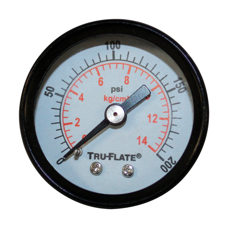 Tru-Flate Plastic/Steel Mini Air Line Rugged Gauge 1/8 in. NPT 200 psi