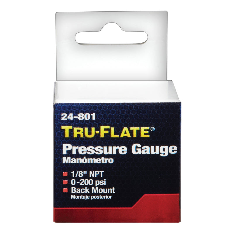 Tru-Flate Plastic/Steel Mini Air Line Rugged Gauge 1/8 in. NPT 200 psi