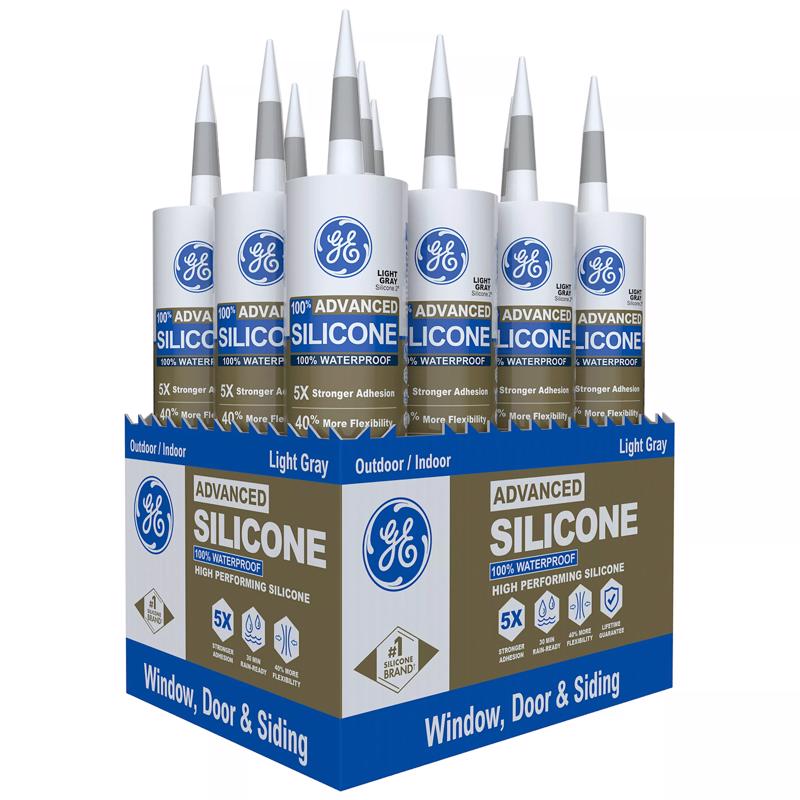 GE Advanced Light Gray Silicone 2 Window and Door Caulk Sealant 10.1 oz
