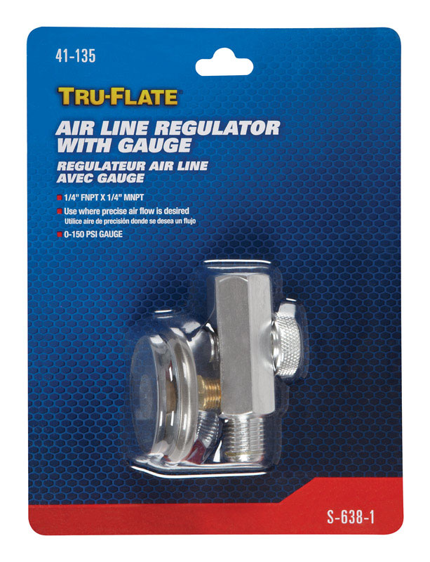 Tru-Flate Steel Air Line Regulator with Gauge 1/4 in. NPT 150 psi
