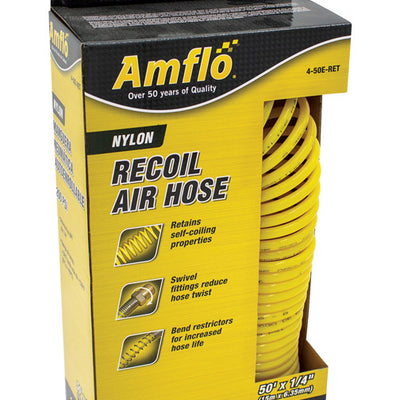 Amflo 50 ft. L X 1/4 in. D Nylon Recoil Air Hose 200 psi Yellow