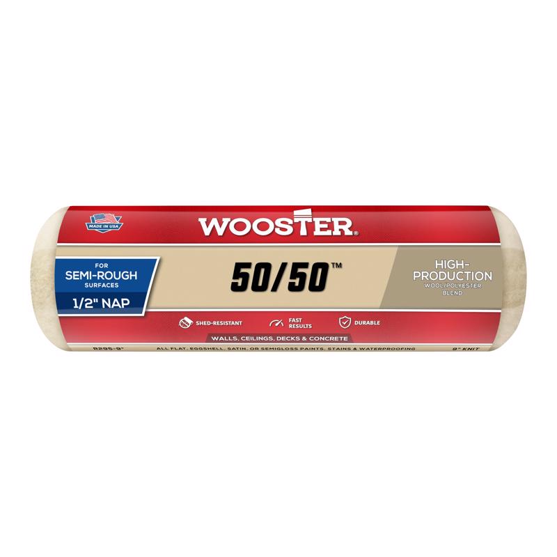 Wooster 50/50 Lambswool Polyester 9 in. W X 1/2 in. Paint Roller Cover
