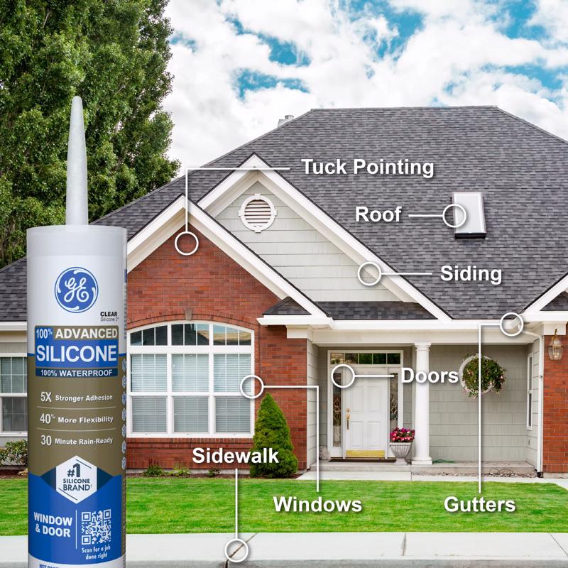 GE Advanced White Silicone 2 Window and Door Caulk Sealant 10.1 oz