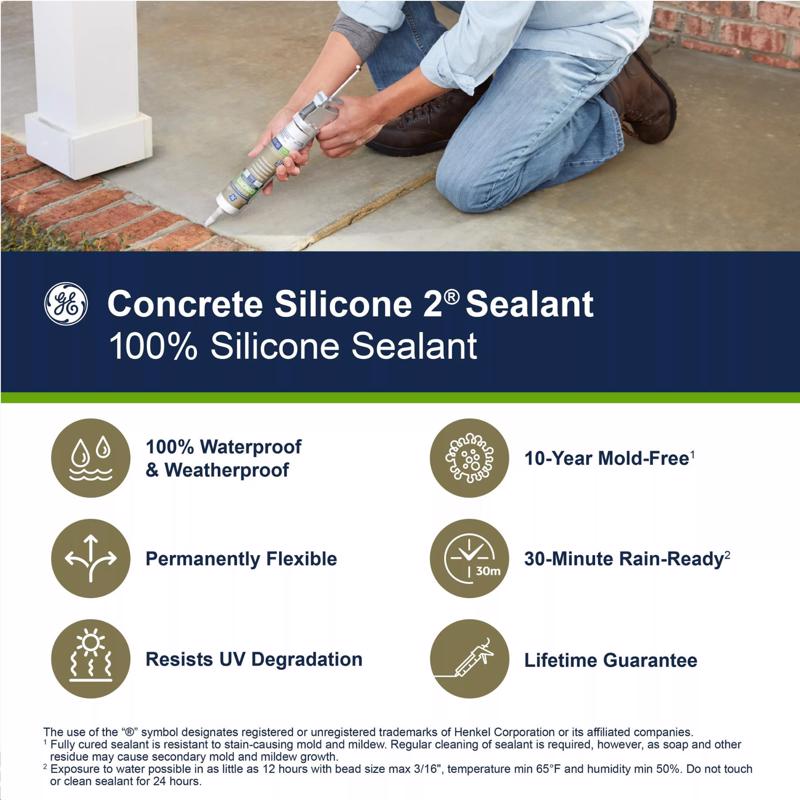 GE Advanced Light Gray Silicone 2 Concrete and Masonry Caulk Sealant 10.1 oz