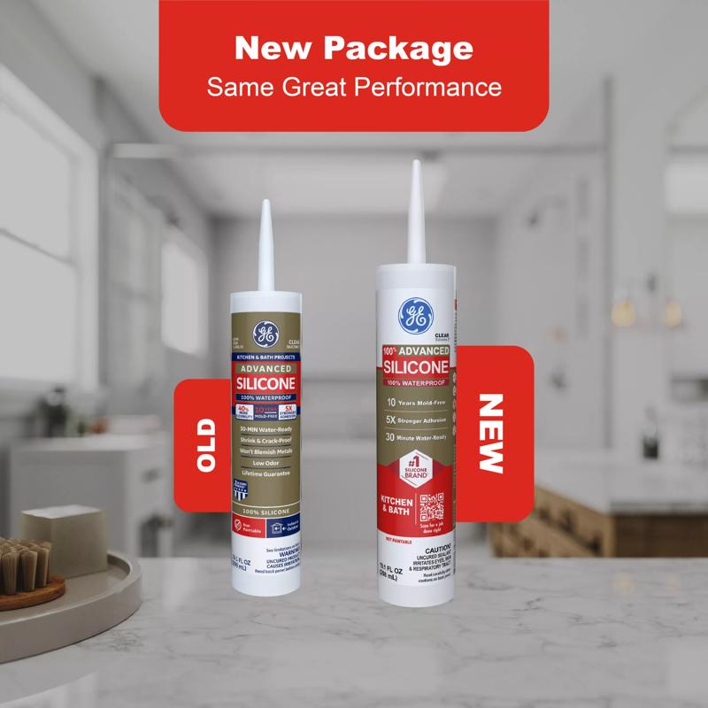 GE Advanced White Silicone 2 Kitchen and Bath Caulk Sealant 10.1 oz
