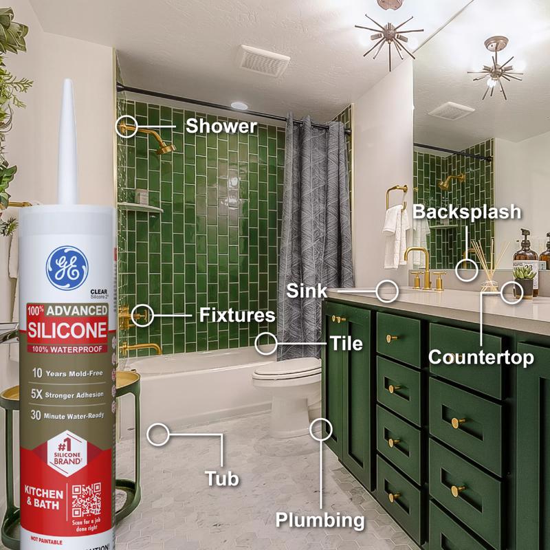 GE Advanced White Silicone 2 Kitchen and Bath Caulk Sealant 10.1 oz
