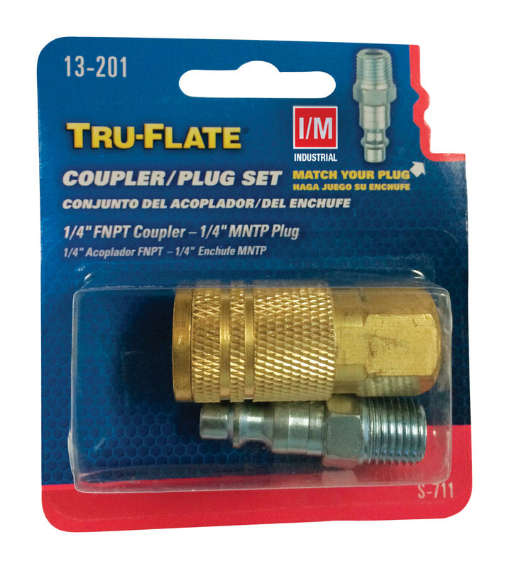 Tru-Flate Brass/Steel Air Coupler and Plug Set 1/4 in. Female