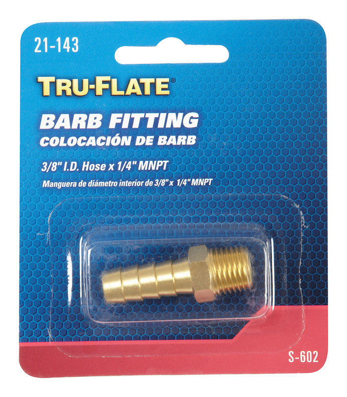 Tru-Flate Brass Barb Hose Fitting 3/8 Male