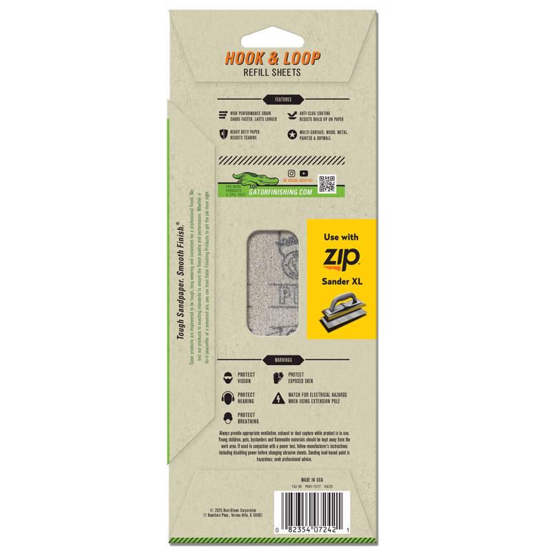Gator Zip XL 9-1/2 in. L X 3-1/2 in. W 80 Grit Aluminum Oxide Sanding Sheet 6 pk