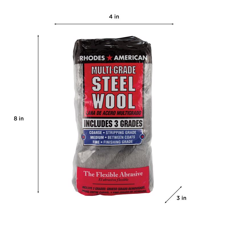 Rhodes American 3 Grade Medium/Coarse/Fine Steel Wool Pad 12 pk