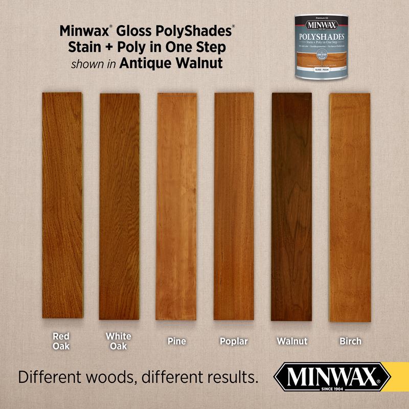 Minwax PolyShades Semi-Transparent Gloss Antique Walnut Stain/Polyurethane Finish 1/2 pt
