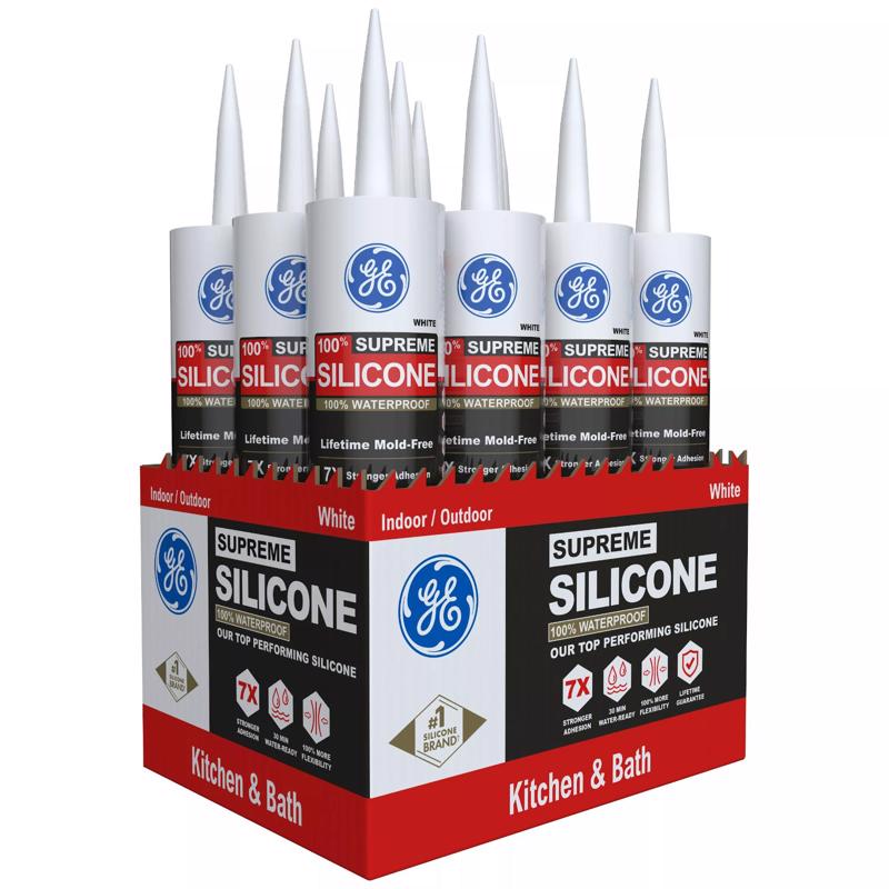 GE Supreme White Supreme Silicone Kitchen and Bath Caulk Sealant 10.1 oz