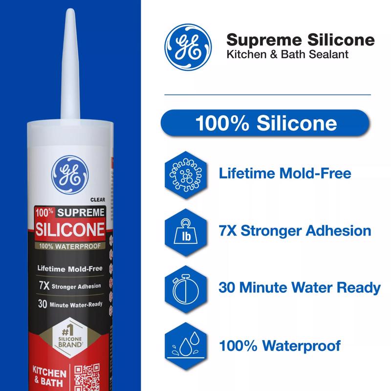 GE Supreme White Supreme Silicone Kitchen and Bath Caulk Sealant 10.1 oz
