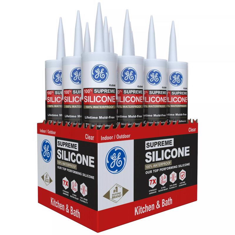 GE Supreme Clear Supreme Silicone Kitchen and Bath Caulk Sealant 10.1 oz