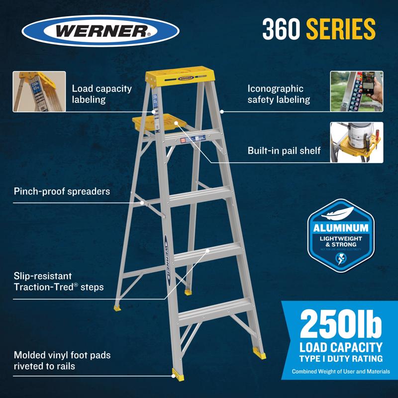 Werner 8 ft. H Aluminum Step Ladder Type I 250 lb. capacity